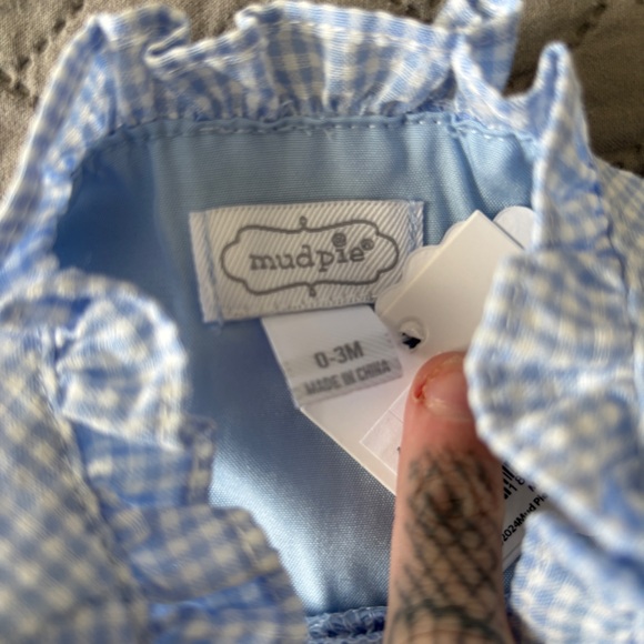 MudPie Blue Gingham Baby Romper - Picture 2 of 4